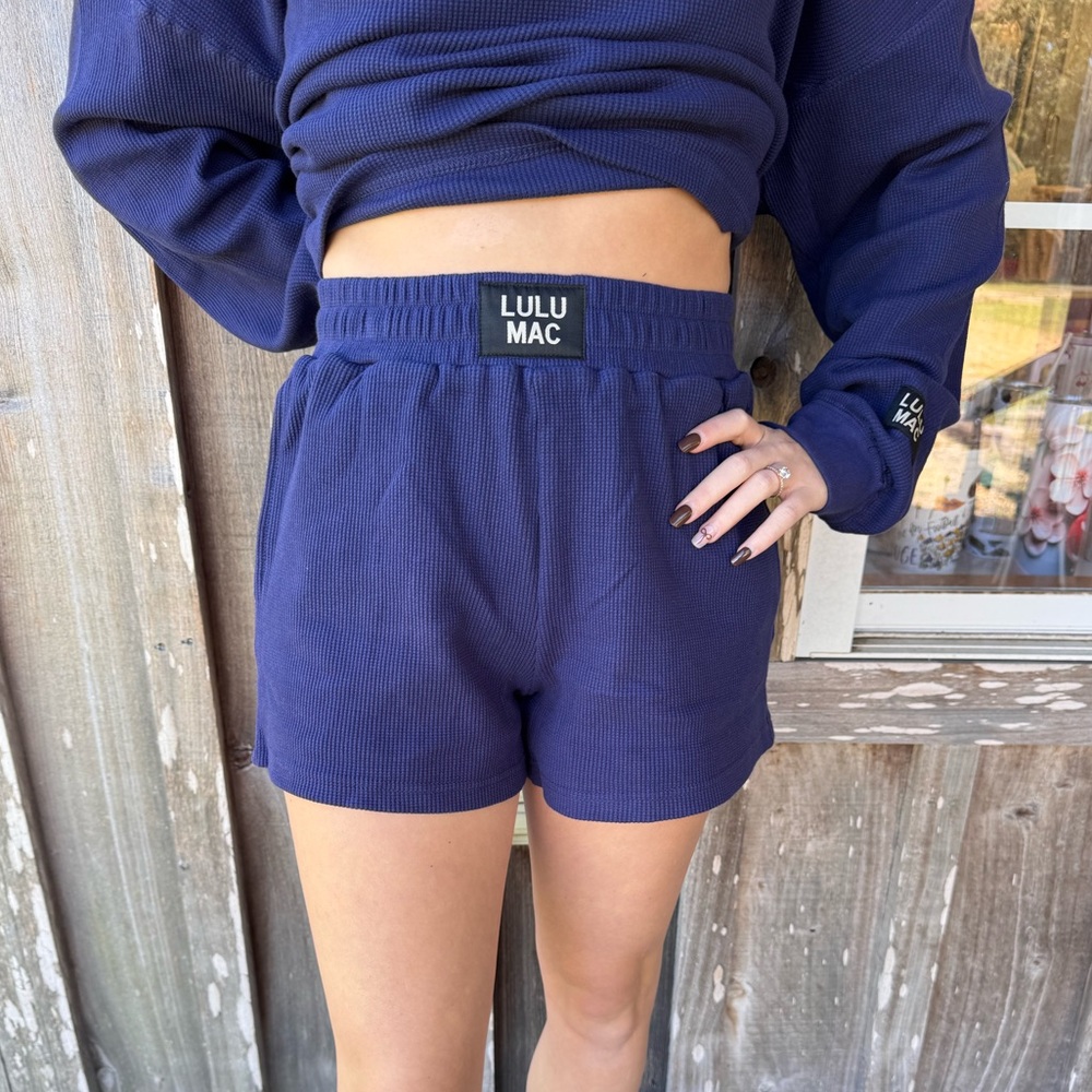 Lulu Mac Waffle Knit Navy Shorts - Picture 2 of 3